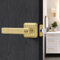 LOQRON Brushed Gold Keyless Door Handle with Privacy Lock, Square Stripes Style Door Handle, Heavy Duty Without Keys Door Lever in Satin Brass Reversible for Right & Left Sided Bedroom/Bathroom Door