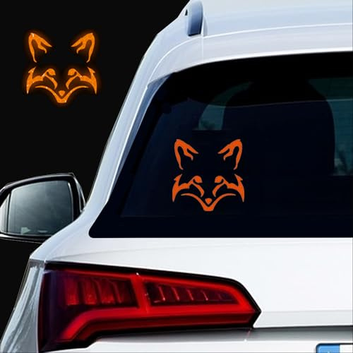 Nouiroy 2 Pcs Fox Face Decal Reflective Car Sticker Funny Fox Car Decal High Intensity Reflective Vinyl Night Safety Warning Sign Car Decoration Stickers Bumper Decals (Orange)