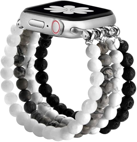 JR.DM Naturstein Armband Kompatibel mit Apple Watch Armband 38mm 40mm 41mm 42mm 44mm 45mm 46mm Schick Komfortabler Handgefertigter Elastischer iWatch Uhrband für Series 10/9/8/7/SE/6/5/4/3/2/1 Damen