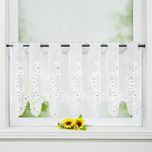 Joyswahl Scheibengardinen Küche Bistrogardine modern »Juna« Voile Gardinen Kurz Weiß Küchengardinen Landhaus Kurzstores Grau HxB 60x150cm 1 Stück