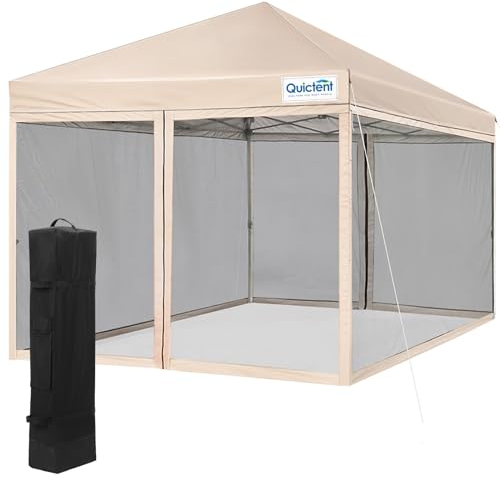 Quictent Pavillon 3x3m mit abnehmbare 4 Seitenteilen - Faltpavillon Wasserdicht -UV-Schutz 50+ Stabil Winterfest- Pop up Gartenpavillon Beige