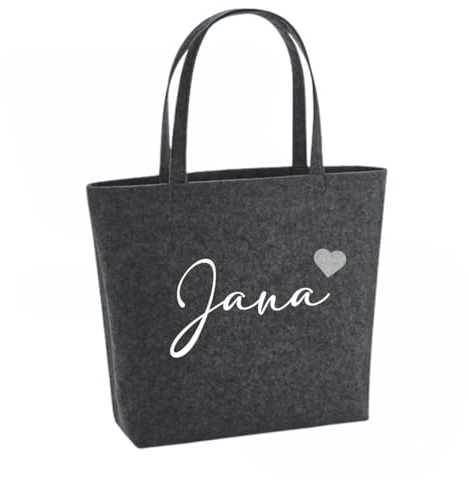 Lounis Personalisierte Filztasche mit Namen und Herz - Handtasche - Filzshopper - Shoppingbag - Tasche Filz - Geschenkidee (Dunkelgrau)