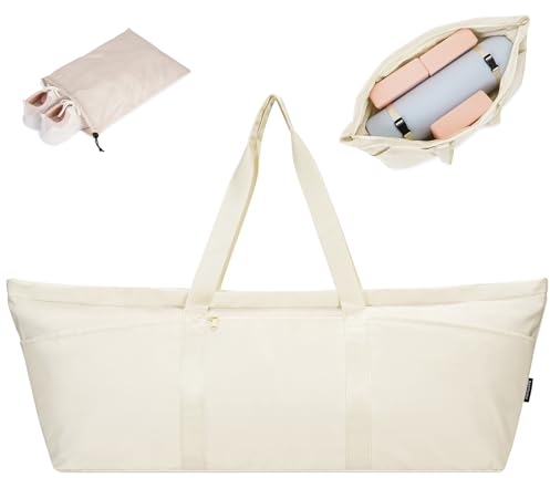Sporttasche Damen Yogatasche Groß Reisetasche mit Schuhtasche & Nassfach Tragetasche Herren Fitnessstudio Pilates Tasche für Yogamatten Grünliches Grau,Beige