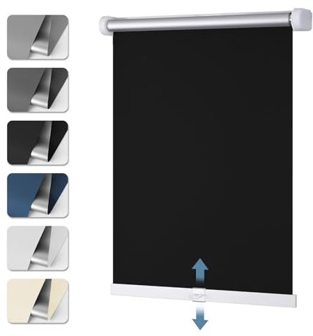 Verdunklungsrollo Schnurlos ohne Bohren Springrollos Schwarz B55 x H150 cm (Stoffbreite 50cm) Thermorollo Klemmfix Fensterrollo Klemmrollo Blickdicht Rollos Verdunkelung für Fenster ohne Bohren