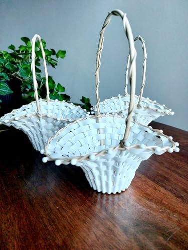 meytrade Hochzeitsdeko 3er Set Flechtkorb klein Hochzeitskorb für Blumenkinder Streukorb Creme Weiß je ca. 22 x 18 cm indoor outdoor geeignet für festliche Deko im Haus und Garten, Bieder01
