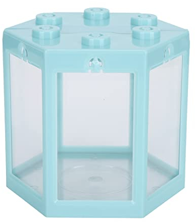 Betta-Aquarium, Kleines Sechseckiges Aquarium, Desktop-Kunststoff-Fisch-Aquarium-Dekoration, Baustein-Aquarium-Starter-Kits, Fischschüssel-Aquarium-Starter-Kits für Büro-Tischdekoration,(Blau)