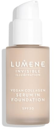 LUMENE Invisible Illumination Getönte Serum-Foundation | LSF 30 | Farbton 0,5 | Angereichert mit veganem Kollagen und Hyaluronsäure | Spendet Feuchtigkeit, hellt auf und schützt | Vegan | 30 ml