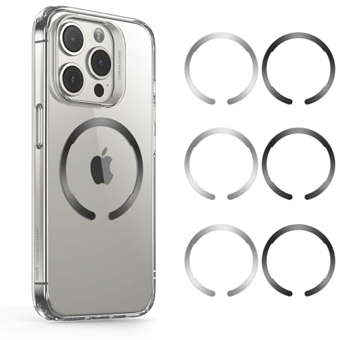ESR for MagSafe Sticker, MagSafe Ring Magnet, 6 Pack Magnetic Metal Ring for Phone case,Universal Magnetic Wireless Charger Conversion Kit for iPhone 16/16e/15/14/13/12, Galaxy S24/S23, Black & Silver