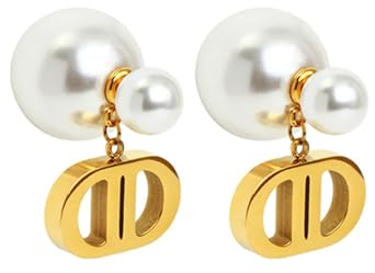 Perlenohrringe für Frauen, Perlen Ohrringe mit Buchstaben, Eleganter Schmuck für Frauen, Ohrring-Geschenk für Frauen und Mädchen (Gold)