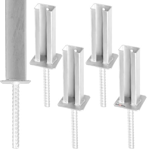 KOTARBAU® 4 St. Pfostenträger zum Einbetonieren für Zaunpfosten 60x40mm Bodenhülse mit Dolle Stahl verzinkt Pfostenschuh mit Betonanker Pfostenschuhe Pfostenanker Doppelstabmattenzaun Zubehör