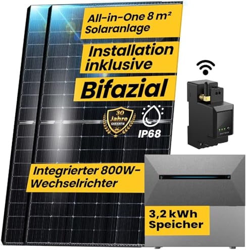EPP.Solar® All In One Balkonkraftwerk 2000W Komplett Steckdose, 4,48 kWh Marstek B2500-D Speicher mit DEYE 1600W WIFI Wechselrichter, 4x500W Bifaziale Solarpanel, mit Stockschrauben