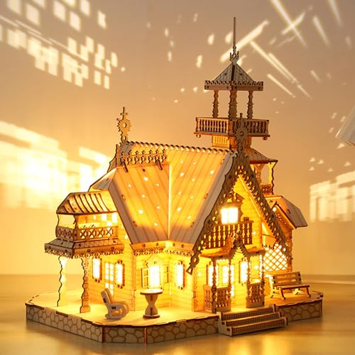 Foyucool 3D Puzzle Holzpuzzle für Erwachsene, DIY Landhaus mit Beleuchtung | Bastelset mit einzigartigem Design, Puzzle, ideales Geschenk für Geburtstag oder Weihnachten