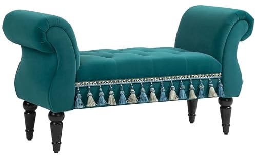 HOMCOM Sitzbank Polsterbank, Samtoptik, Luxus Bettbank mit Holzbeine, Flurbank für Schlafzimmer, bis 150 kg Belastbar, Grün, 117 x 40 x 58 cm