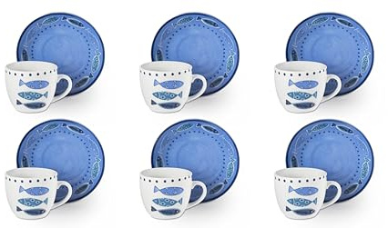 Excelsa Ocean Set 6 Tazzine Caffè Espresso, Porcellana, Capacità 70 ml, Multicolore