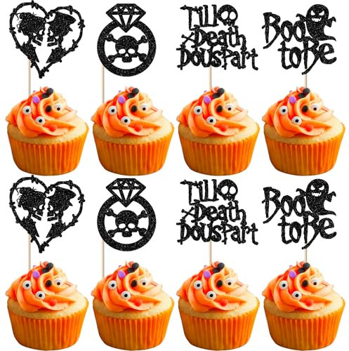 Xsstarmi 24 Pack Halloween Bachelorette Cupcake Toppers Bride or Die Bachelorette Party Decorations Boo To Be Ring Cake Picks for Halloween Wedding Engagement Party Cake Decorations