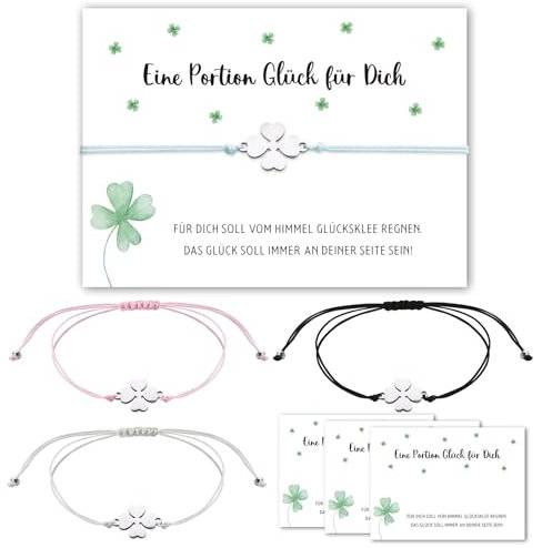 BOOMTOP 4 Kleeblatt Armband Schutzengel Glücksbringer Viel Glück Prüfung Geschenke Armbänder Freundschaftsarmband Abschiedsgeschenke Kollege Kollegin Glücksarmband Geburtstag Weihnachten Kommunion