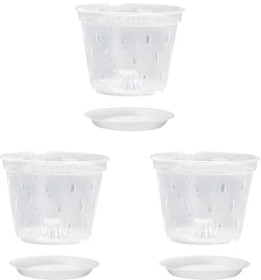 JIHUOO Lot de 3 pots à orchidée en plastique transparent respirant avec trous de drainage et soucoupes 12 cm