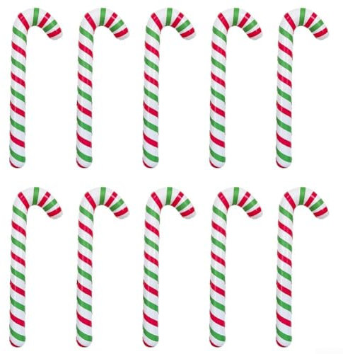 Zilimontt 10 Piece Inflatable Candy Cane Set, 88cm Giant Blow Up Candy Cane, Red and Green, Christmas Decoration