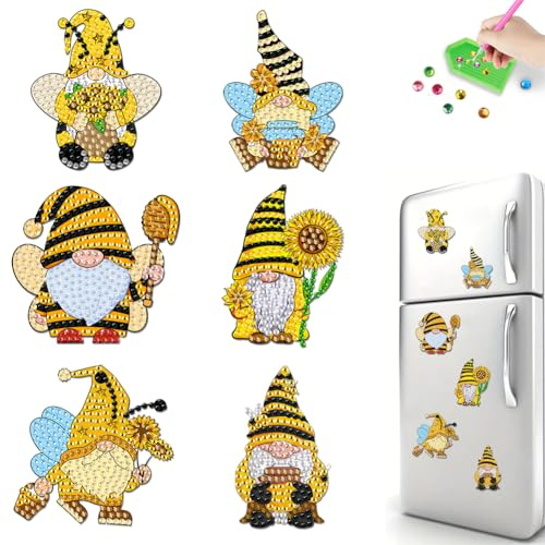 Fiorky 6 Pcs Diamond Magnets Fridge Magnet Diamond Art Magnets Fridge Stickers Refrigerator Decals Diamond Painting Refrigerator Diamond Painting for Adults Kids Beginners