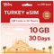 TSIM Prepaid Türkei eSIM für Reisen | 30 Tage 10 GB 5G Geschwindigkeit | Hotspot erlaubt | eSIM QR-Code per E-Mail innerhalb von 24 Stunden nach Versand gesendet | QR-Code scannen und sofort verwenden