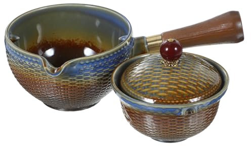 Cabilock olla de kung fu 360 tetera de casa de te tetera giratoria casera accesorio de té decorativa portátil de cerámica con asa lateral retro de madera