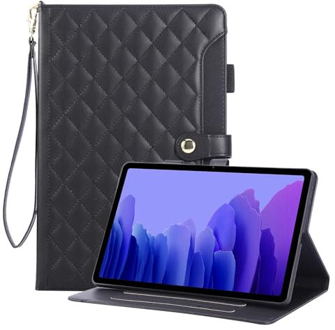 Rosbtib Custodia per Samsung Galaxy Tab A7 10.4 2022/2020 Modello SM-T500/T505/T507 10.4, Custodia in pelle PU ricamata a scacchi con cinturino, supporto e pulsante magnetico, Nero