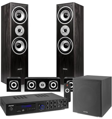 Full Black 5.1 Surround Sound System for TV, Home Theatre Speaker Set with 12 Active Subwoofer, Amplifier, Bluetooth, 50m Cable, Ideal for Films and Gaming