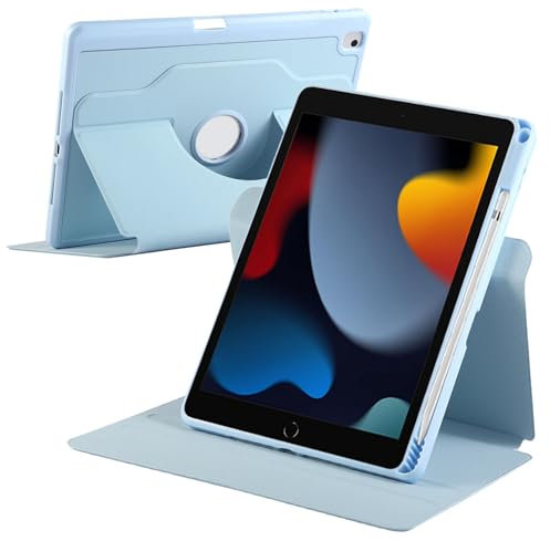 YeaQuelior Funda giratoria para iPad de 10.2 pulgadas 2021/2020/2019 (9ª/8ª/7ª generación)/iPad Air 3 10.5 pulgadas 2019/iPad Pro 10.5 pulgadas 2017 con soporte para lápices, funda protectora a prueba