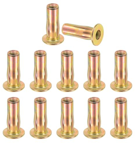 PATIKIL 12 Pc Tuercas Remachables Multi-Grip M6 Vástago Pre-Abombado Cabeza Plana Insertos Roscados Acero Al Carbono Acabado Zincado Color Para Sujetadores
