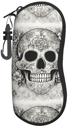 TTIGLHOH Brillenetui mit mexikanischem Totenkopf, Neopren, Reißverschluss, weiches Etui mit Gürtelclip, für Reisen im Freien, Schwarz , One size