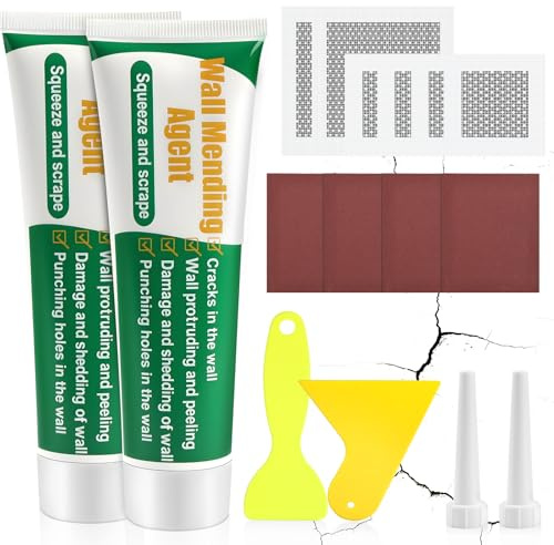 Flintronic 2Pcs Wall Filler Repair Kit, Wall Repairs Paste with Drywall Repair Patch, Sandpaper, Scraper, for Quick Fill of Holes, Peeling, Graffiti, Crack-100g Green
