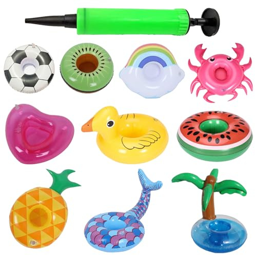 Aufblasbares Getränke-Schwimmer-Set, schwimmende Getränkehalter mit lustigen Designs, tragbares Tablett-Zubehör für Pool-Entspannung, Strandpartys, Seetage, Spa oder Outdoor-Einsatz, 10 Stück