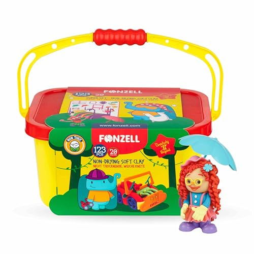 Fonzell Soft Clay Super Set – 20 Farben & 123 Teile | Nicht austrocknende Knete mit Werkzeugen & Abenteuer-Figuren | Kreatives Lernspielzeug ab 3 Jahren