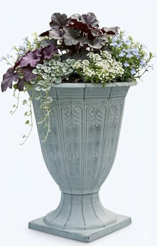 My Square Mile Large Decorative Garden Urn Planter, 33 x 40 cm, Antique Grey Stone Effect, Weather-Resistant Plastic