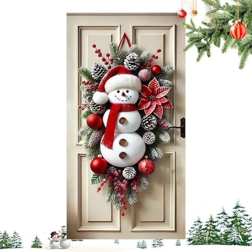 Muñeco De Nieve De La Puerta De De Navidad - 70.87x35.43 Pulgadas Decoración De La Cubierta De La Puerta De Navidad, Cartel para Colgar Puertas, De Navidad del Muñeco De Nieve | para