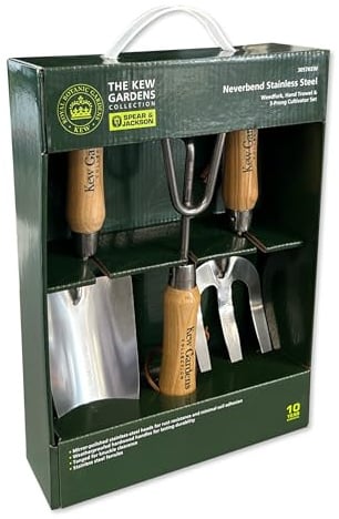 Spear & Jackson 3057KEW Kew Gardens Collection 3-teiliges Garten-Handwerkzeug-Geschenkset – Pflanzkelle, Unkrautgabel & Kultivator mit FSC-zertifizierten Hartholzgriffen und Edelstahlköpfen