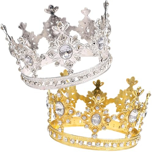 Cake Topper Krone Gold, 2PCS Tiara Sparkly Strass, Mini Krone Dekoration, Tortenaufsatz für Mädchen Geburtstag Party Braut Geburtstag Hochzeit Festzug