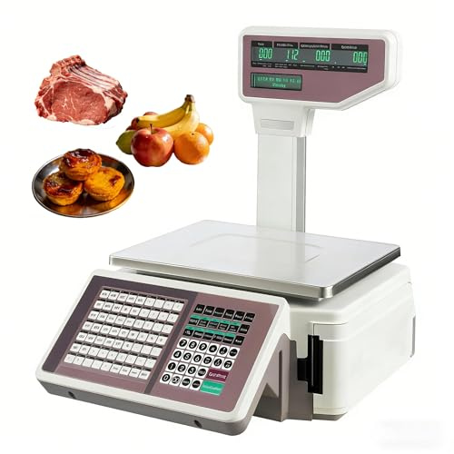 Digitale Ladenwaage 30kg für Feinkost, Druck von Quittungen & Etiketten, System auf Deutsch Einstellbar für Teams, Hochpräzise Preisrechnende Marktwaage