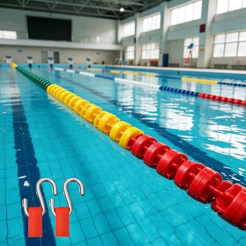 Verstellbare Poolseilschwimmer mit sechseckiger Boje für Innen-/Außenpooltrennung, inklusive 2 Edelstahlhaken,