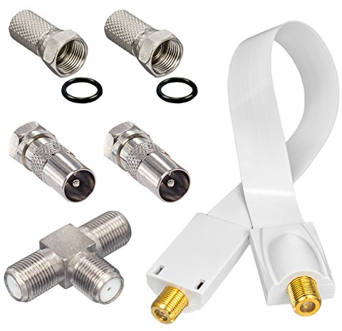 HB-DIGITAL Adapter-Set. 2 DVB-T/T2 Receiver mit nur Einer aktiven DVB-T/T2 Antenne betreiben. Inkl. Fensterdurchführung Weiß. Für Terrestrische Antennen mit F-Stecker Ausgang