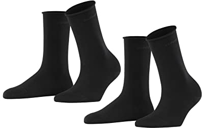 ESPRIT Damen Socken Basic Pure Multipack W So Baumwolle einfarbig 2 Paar, Schwarz Black 3000, 39-42