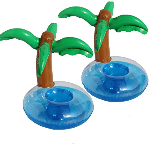 FiYenn Aufblasbare Getränkehalter - 2 Stück Palme Island Cartoon Aufblasbares Flaschenhalter Badespielzeug Schwimmen Pool Untersetzer für Getränke Bier Fruchtsaf