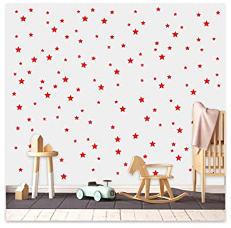 Wall Decals Red Stars for Kids Room, 3-4-5centimeter Mix 112 Pcs, Easy to Peel Easy to Stick, Safe On Walls and Paint, Vinyl Decor by Bugybagy. (Matte Red)