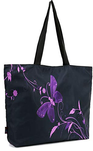 ICOLOR Lila Schmetterling Turnbeutel Tragetasche Schultertasche Strandtasche mit Reißverschluss für Männer und Frauen, wiederverwendbar, für Fitnessstudio, täglicher Gebrauch, Shopper Tote(GymBag-09)