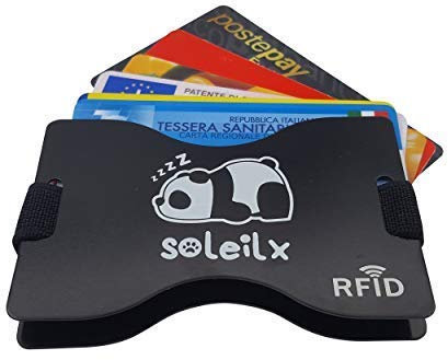 Soleilx Porta Carte Credito uomo donna unisex Blocco Protezione RFID Anti Frode Porta Documenti Tessere Biglietti Uomo Porta Patente carta d’identità Alluminio Nero Fluo Sottile