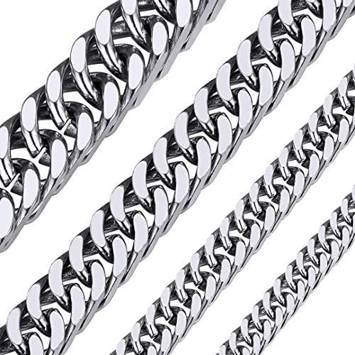 ChainsHouse Men's Stainless Steel Chunky Cuban Link Chain Necklace for Boys and Boys Solid Punk Hip Hop Choker Necklace Gold Plate Black Width 5/7/10/13 mm Length 46/51/55/66/71/76 cm, 61cm (24''),