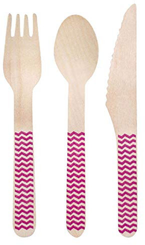 Boland 54452 - Set di Posate in Legno a Zig-Zag, Set da 18 Pezzi, 6 cucchiai, 6 coltelli, 6 forchette, 100% Legno, stoviglie USA e Getta, Posate per Feste