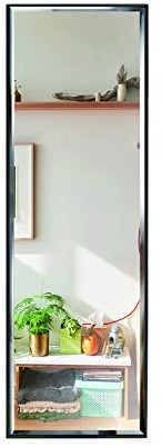 PETAFLOP Wall Mirror 14x48 Inch (122 x 35.5 cm), Full Length Mirror with Explosion-Proof Membrane Protection and Black Frame, for Bedroom, Bathroom, Hallway or Wardrobe