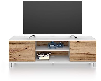 Mobili Fiver, Mobile Porta Tv Rachele, Bianco Frassino e Rovere Rustico, 150 cmx42 cmx48 cm, Mobile Tv moderno per tv fino a 65'', Made in Italy