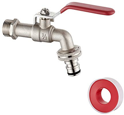 Ibergrif Wasserhahn Waschmaschine 1/2 zoll mit Schlauchanschlüsse - Kugelhahn Frostsicher -10℃, High Temperature Resistance 120℃, Absperrhahn Tropffrei, Wasserhahn Aussen Messing